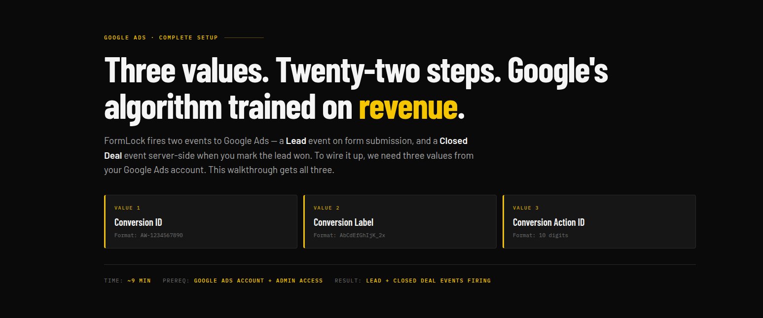 Google Ads walkthrough preview &mdash; Auto-connect in one click or manual setup, trained on revenue.